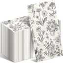 Tatuo Floral Paper Napkins Bathroom Napkins Guest Disposable Decorative Black and White Flower Napkin for Spring Birthday Wedding Vintage Tea Lunch Dinner Party Supplies(100 Pack,13 x 15.8 Inch)