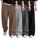 LessonZoo 4 Pack Boys Sweatpants Kids Straight Wide Leg Baggy Athletic Pants Drawstring Open Bottom Joggers with Pockets(Brown, Light Gray, Dark Gray, Black,Medium)