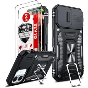 Pack of 2 LeYi Compatible iPhone 16 Plus Case: 2PCS Tempered Glass Screen Protector, Slide Camera Cover & Magnetic Kickstand, Black