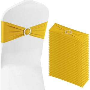 Gold Chair Sashes 50 Pack Spandex Stretch Chair Band Sashes with Buckles for Folding Chairs Wedding Party Reception Baby Shower Events Banquet Decorations