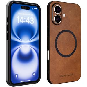 SU - iPhone 16 Plus Magnetic Vegan Leather Case - SU.Shield Slim & Protective Design, Compatible with MagSafe, Wireless Charging - Tan Brown Case, Phone Case for iPhone 16 Plus (6.7")