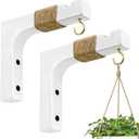2 Pack Plant Hanger Hooks for Indoor Hanging Plants, Farmhouse Wooden Hanging Basket Wall Hooks for Outdoor Flower Pots Lanterns Wind Chime Lights Garden Decoration (White)