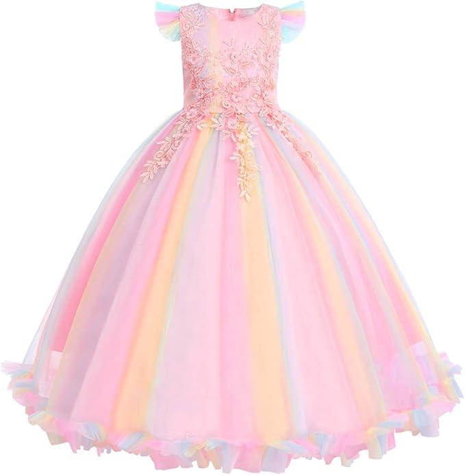 Flower Girls Lace Embroidery Dress Bridesmaid Wedding Pageant Communion Dresses Princess Party Evening Long Ball Gown
