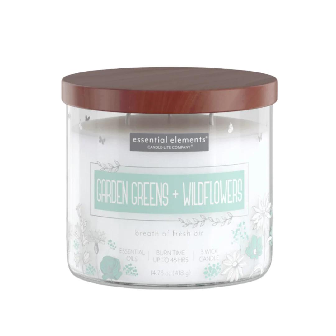Essential Elements Garden Greens & Wildflowers 3-Wick 14.75oz Jar Candle
