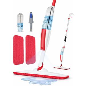 Spray Mop for Floor Cleaning with Refillable Bottle (14 oz), 3 Washable Microfiber Pads & Scraper Lightweight 360 Rotating Mop, No Batteries, Streak-Free Cleaning for Hardwood, Tile & Laminate