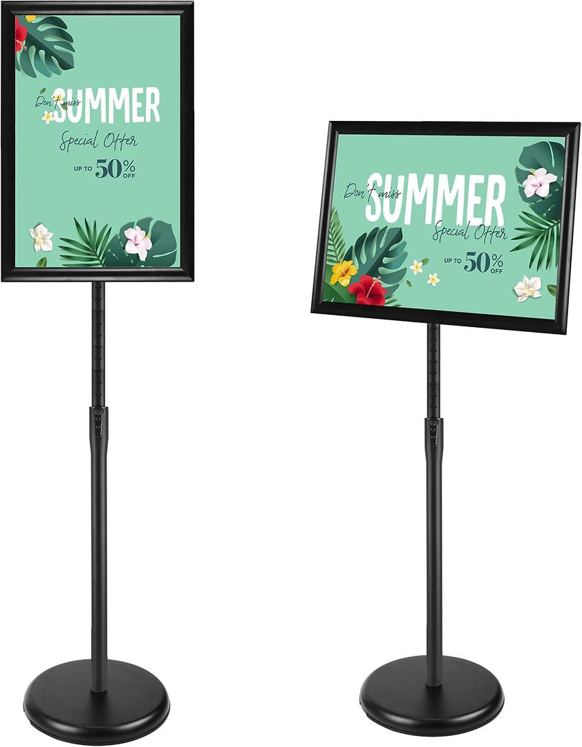 PUJIANG 11 x 17 Sign Holder Stand, Adjustable Floor Poster Sign Stand Aluminum Snap Open Frame for Display Notice/Poster/Advertisement (Black)