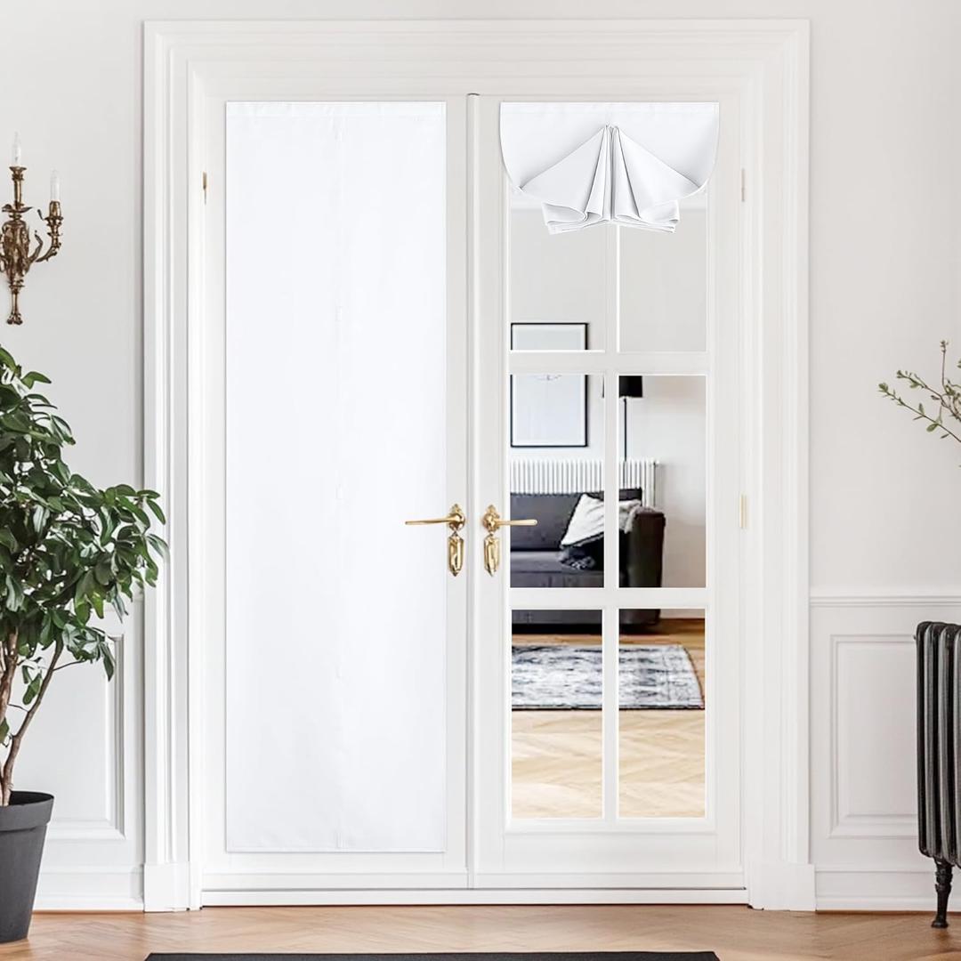 NICETOWN Pure White French Door Curtains, Room Darkening 30 X 72 Inch Blackout French Door Shades, Thermal Insulated Roll Up Shades Window Coverings, 1 Panel