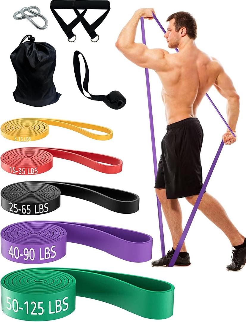 Resistance Bands Set with Handles, Exercise Bands for Working Out | 5 Levels Pull Up Elastic Band with Door Anchor, Workout Equipment for Body Stretching, Muscle Training, Men & Women
