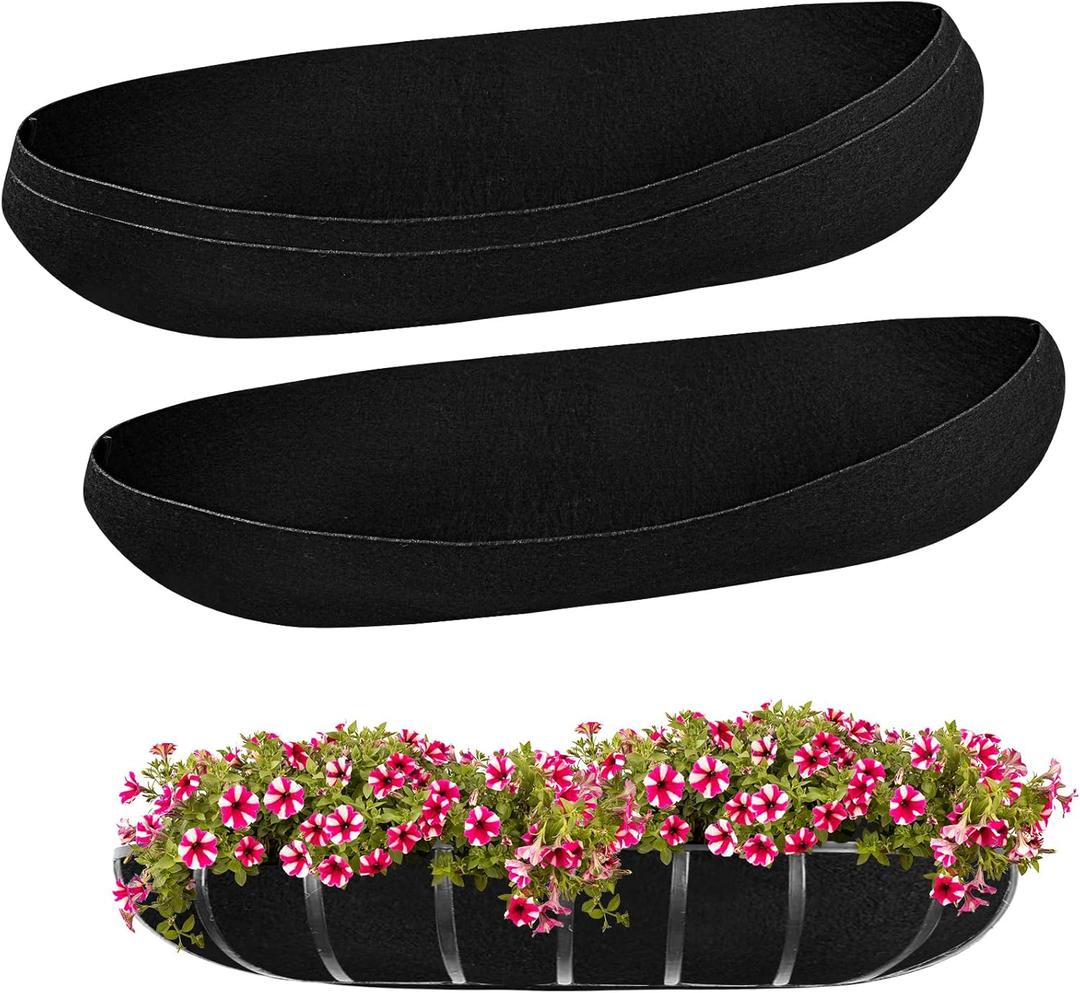3PCS 36 Inch Planter Basket Liners Fabric Window Box Liners Felt Trough Planter Liner Replacement Black Flower Basket Liner Non-Woven Hanging Plant Liner for Planters Garden Fence - Avoid Bird Nesting