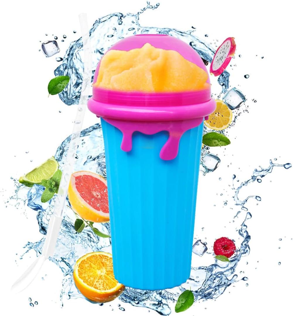 NUFR Slushie Maker, Large Capacity Magic Quick Frozen Smoothies, Cooling Cup, Double Layer Squeeze Cup, Homemade Milk Shake Ice Cream Maker DIY for Children and Family (Dark Blue)