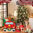Soulchen 3 Pcs 35.4 Inch Large Christmas Photo Booth Props Santa Claus Reindeer Xmas Bus Backdrop Cardboard Cutout Christmas Party Decorations for Winter New Year Holiday Party Supplies