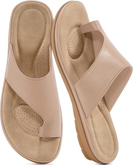 Summer Flat Sandals for Women: Comfortable Walking Dressy Slides for 2025 - Ladies Orthopedic Casual Shoes Indoor Outdoor, Color: Light Pink, Size 10