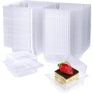 Jizvxe 100 Pack Clear Plastic Square Hinged Food Container,Disposable Plastic To Go Containers with Clear Lids,Cake Slice Containers Clamshell Takeout Tray for Pastry,Salad,Dessert(5.1"x 4.7"x 2.8")