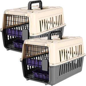 2 Set Hard Plastic Pet Carrier Breathable Dog Cat, Gray White