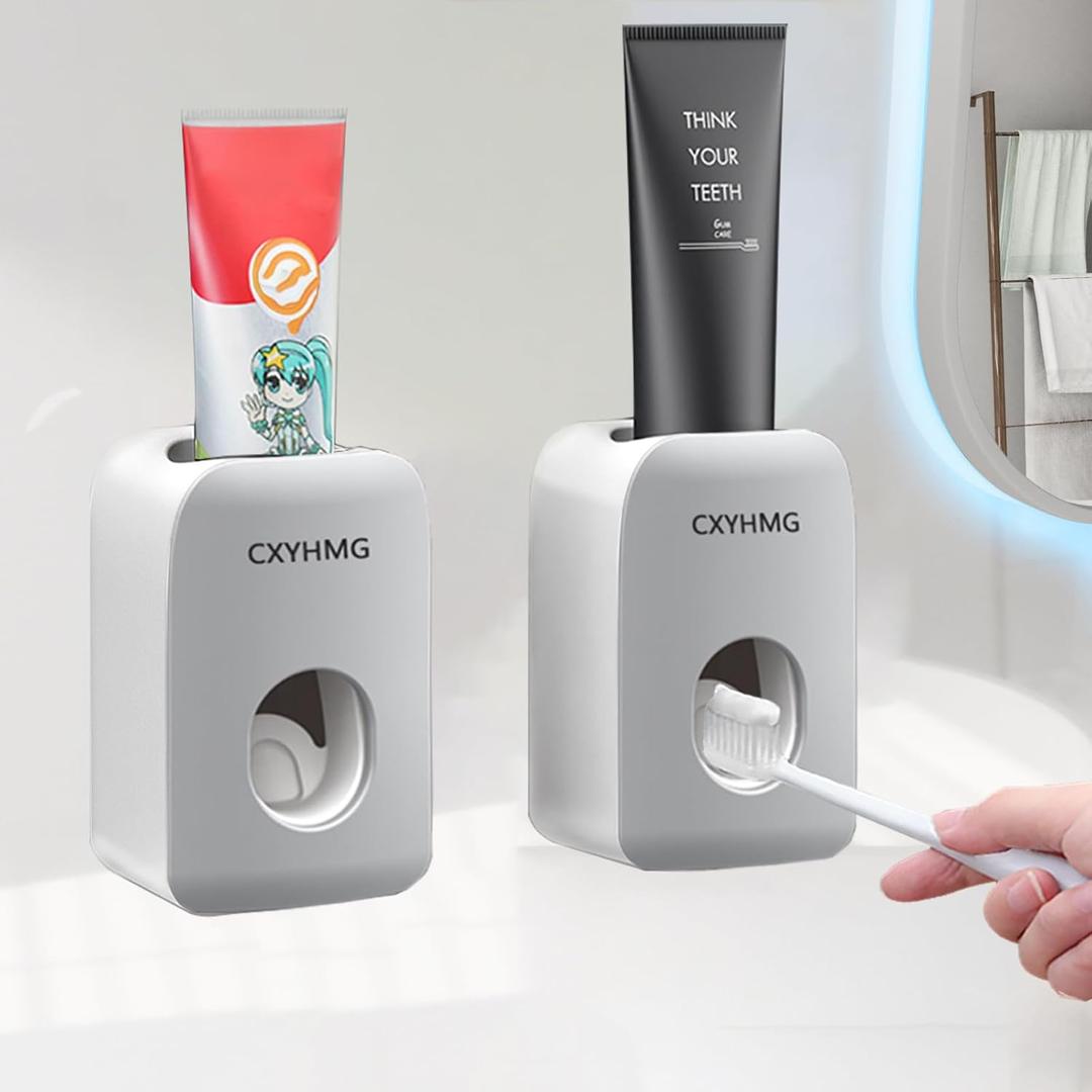 Automatic Toothpaste Dispenser for Kids, 2 PCS Toothpaste Squeezer for Kids & Family Shower Decor, is Wall Mounted Bathroom Accessories Organizer.(2 Grey)