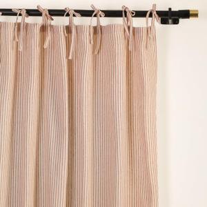 Gauze Striped Curtains, Boho Linen Gauze Tie Top Hanging Curtains Light Filtering Door Window Treatment 2 Panel Curtain Drapes for Living Room Home Dcor Maroon on Beige (72"x42" Each Panel)