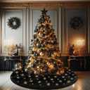 Black Gold Tree Skirt, 36 inches Spring Easter Fluffy Faux Fur with Gold Sequin Snowflakes Tree Rug, Furry Tree Mat for Holiday Decorations