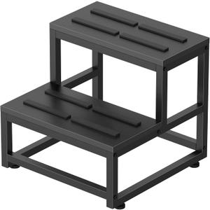 LIANTRAL 2 Step Stool for Adults Kids, Heavy Duty Sturdy Steel Frame with Wooden Steps, Bedside Foot Stool with 500lbs Load Capacity, Non-Slip Step Stool for High Bed, Kitchen, RV Step - Black