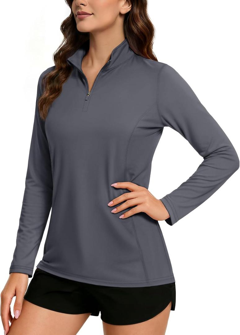 TACVASEN Women's Quarter Zip Pullover Golf Shirts UPF 50+ Long Sleeve Sun Shirts UV Protection Workout Tops (Gray, L)