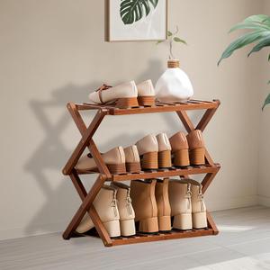 Jessie Bamboo Shoe Rack,Free Standing Shoe Rack for Closet,Portable Folding Shoe Storage Rack, Space Saving,Shoe Shelf for Bedroom Entryway Hallway Closet Living Room (Brown-3 Tier)