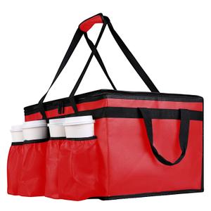 Insulated Food Delivery Bag with Cup Holders/Drink Carriers Premium XXL, Great for Beverages, Grocery, Pizza, Commercial Quality Hot and Cold Catering Bag for doordash 22x14x13 hot Boxes (22W x 12H x 14D, Red)