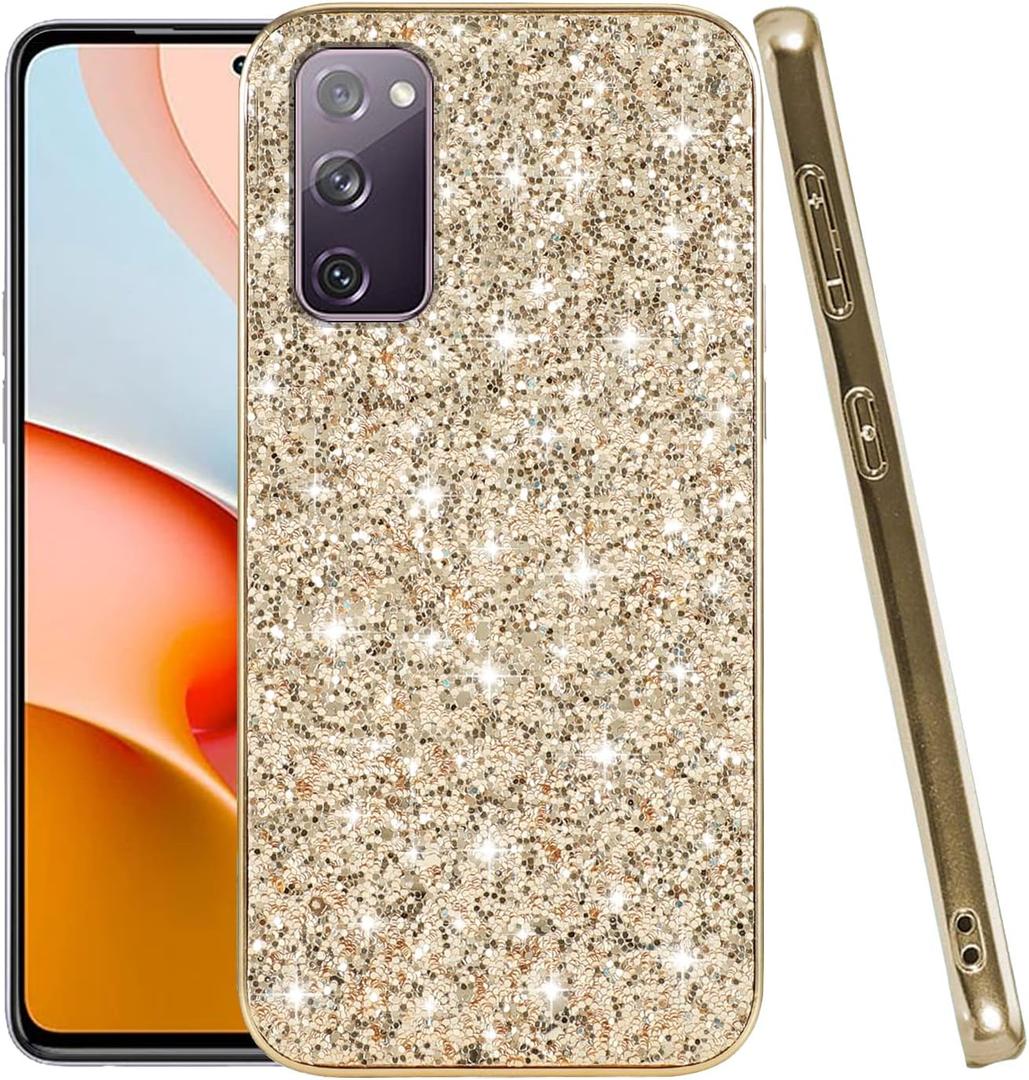 Compatible with Samsung S20 FE Case Glitter Shockproof, for Samsung Galaxy S20 FE Phone Case Bling Sparkly Soft TPU and PC Silicone Shiny Girl Women Thin Protective Cover (Gold)