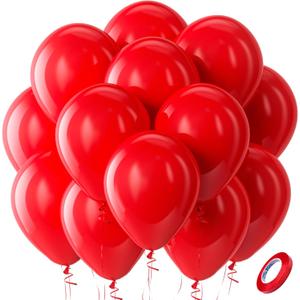 Bezente Red Balloons Latex Party Balloons - 100 Pack 12 inch Round Helium Red Balloons for Valentines Day Casino Theme Wedding Birthday Patriotic Party Decorations
