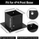 4x4 Post Base 6 Pcs, Black Powder Coated Steel Fence Post Anchor Base, Supports Porch Railing Post Holders Pergola Brackets