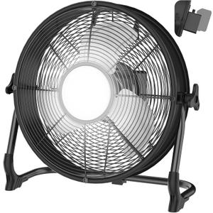 12" Battery Operated Floor Fan with Light Compatible with Milwaukee M18 18V Battery, Portable Fan with AC Adapter and USB Output, Metal High Velocity, Stepless Speed Cordless Fan for Jobsite Camping