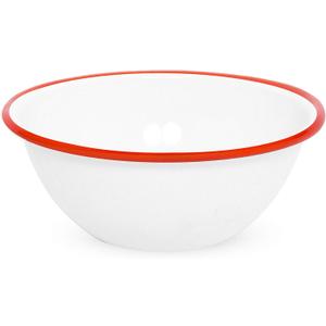 Home Enamelware Serving Bowl, 1.5 quart, Vintage White/Red (Single)