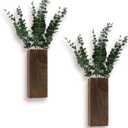 2 Pack Wood Wall Planter, Wooden Indoor Hanging Planters with Artificial Eucalyptus, Wall Plant Vase for Dried Flower, Modern Farmhouse Greenery Wall Decor for Living Room, Bedroom (Brown)