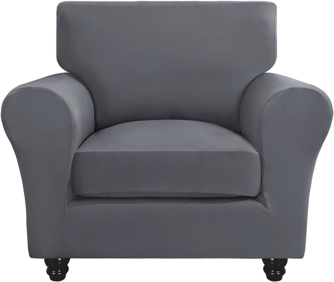 SearchI Stretch Sofa Cover Couch Covers, 2 Piece Armchair Slipcover with Separate Chair Cushion Cover, Washable Furniture Protector for Living Room(Armchair, Grey) (Small)