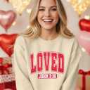 UNIQUEONE Valentines Sweatshirts for Women Love Sweatshirt Love Heart Graphic Pullover Cute Holiday Crewneck Long Sleeve Tops (Beige, S)