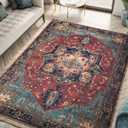 Keen Home Design 4x6 Rug - Machine Washable Area Rug with Non-Slip Backing, Ideal for Living Room, Dining Room, Bedroom - Vintage, Easy Clean, Durable, Low Pile Rug - (4' x 6') (Navy Blue/Red)