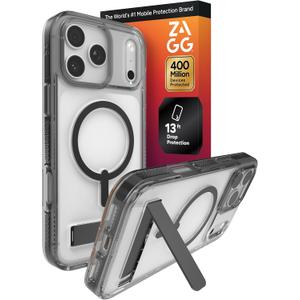 ZAGG Santa Cruz Snap Case with Kickstand for iPhone 17 Pro Max - Jet Black, Drop Protection (13ft/4m), MagSafe Charging Compatible, ClearGuard Anti-Yellowing Technology, Scratch Resistant Phone Case