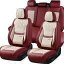 Full Set Car Seat Covers (Front & Rear) | Leatherette Protectors | Airbag Compatible for Sedans, SUVs, Trucks (Wine Red & White)