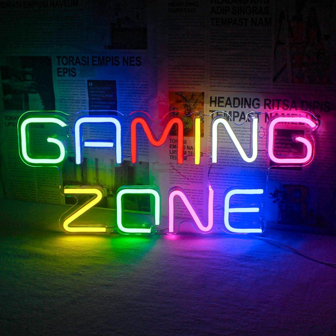 Horseneon Game Zone Neon Led Sign, Gaming Neon Signs for Wall Decor, Game Neon Lights Signs with USB Powered for Game Room, Game Zone, Bedroom, Gifts for Gamer (Multicolour)
