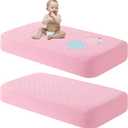 NTBAY 2 Pack Waterproof Crib Mattress Protector, Quilted 28"x52" Toddler Fitted Sheet - Machine Washable - Soft and Breathable Mattress Pad Cover for Crib, Nursery, Daycare, Cot, Pink