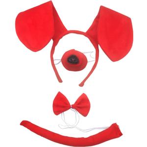 Beacone Kids Halloween Puppy Dog Lion Milk Cow Headband Bow Tie Tail Accessories Set Halloween Dress Up Costume (Red)
