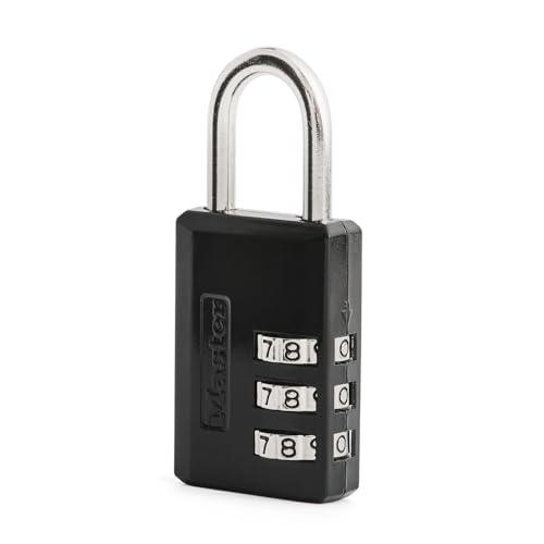 Master Lock Black Combination Padlock, Indoor Gym Locker Lock with Customizable 3-Digit Code for Luggage, Backpacks, Cabinets, 647D