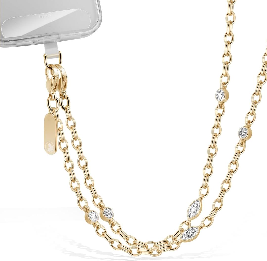 Phone Lanyard for Cellphone Case Crossbody Phone Strap Detachable Phone Charms Strap Anti Theft Necklace Holder for iPhone For Women (Large, Diamondgold)