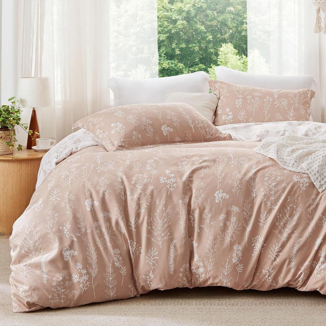 Bedsure Full Comforter Set - Dusty Rose Bed Set, 3 Pieces Cute Floral Bedding, 1 Soft Reversible Botanical Flowers Comforter and 2 Pillow Shams