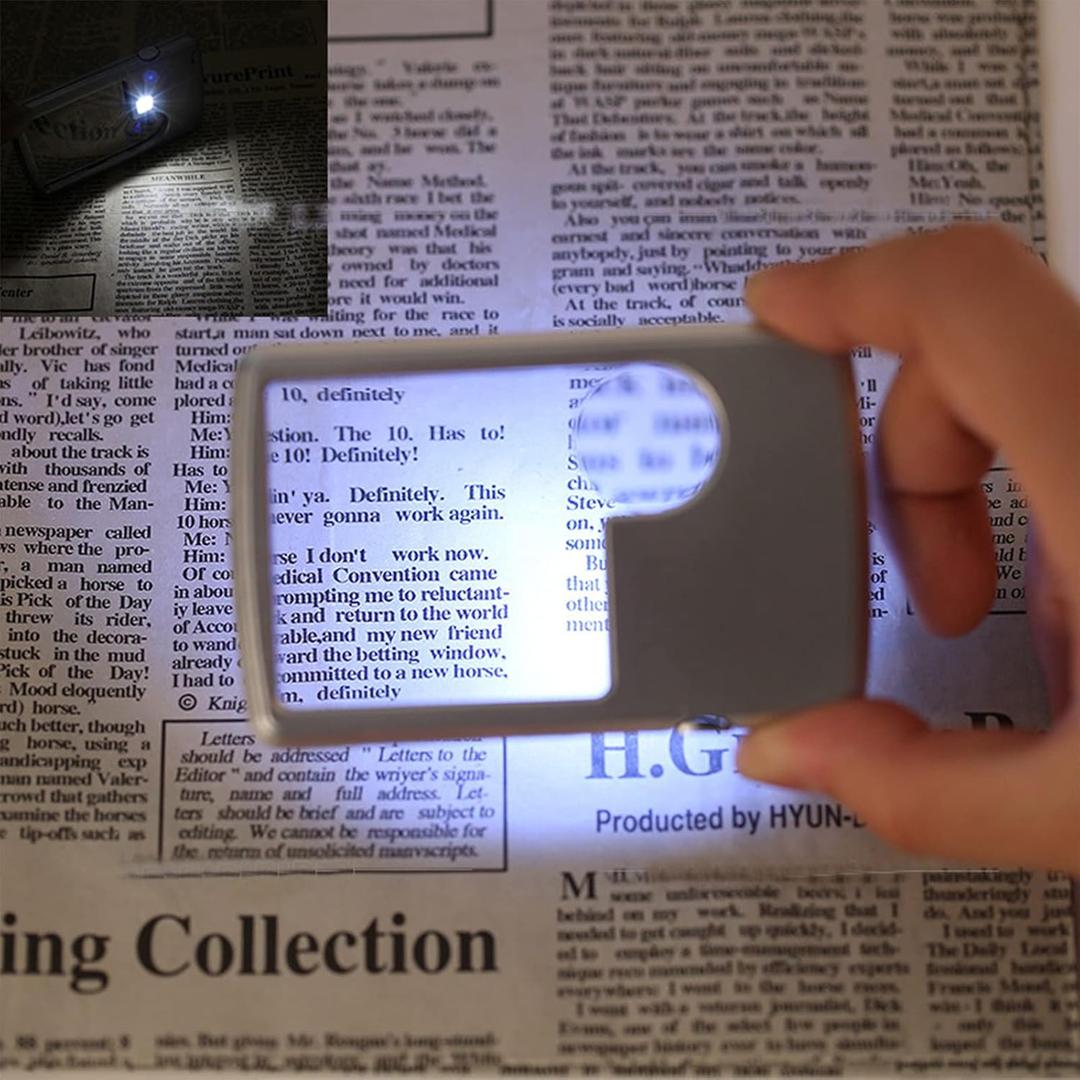 Pocket Magnifying Glass with Light 3X 6X Lighted Magnifier Card Type Handheld Reading Magnifying Glass High Definition Magnifier Portable Square Loupe for Jewelry Stamps Watches Crafts
