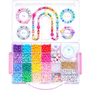 MAKERSLAND Pony Beads Bulk,Kandi Beads,Letter Beads for Friendship Bracelet Making Kits DIY Craft Keychains with Bead Board,Storage Box with Handle,Removable Tray for Kids Teens Adults Birthday Gift