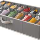 Under Bed Shoe Storage Organizer - TEAR-RESISTANT Heavy Duty 600D Material - Fits All Styles Men's and Women's Shoes, Up to 16 Pairs - Extra-Strong Zipper - Grey - Perfect for College Dorms