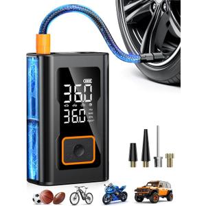 Tire Inflator Portable Air Compressor,150 PSI Bike Tire Pump - Compact Air Pump for Car Tires,Bicycle,Motorcycle,Ball,Rechargeable Tire Inflator with Digital Pressure Gauge and LED Lighth