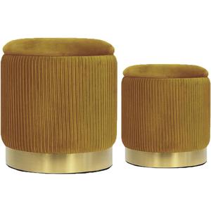 Round Ottoman with Storage, Yellow Velvet, Set of 2, 14.75"x14.75"x17.75" and 12.6"x12.6"x14.17"