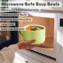 2 x Soup Bowls with Handles & Spoons, 30oz Ceramic Ramen Bowl with Lid, Large Soup Mugs/Cups for Instant Noodle, Big Cereal Bowls for Oatmeal, Soup Containers with Lids, Set of 2, Grass Green