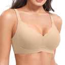 YEOREO Ease Womens Wireless Bras Push Up Full Coverage Bra No Underwire Seamless Comfortable Scalloped Supportive Bralette (Beige, L)
