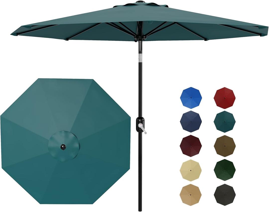 Garvee Patio Umbrella 9 ft, Table Umbrella Outdoor Patio UV Protection with Crank Lift & Push Button Tilt, 8 Sturdy Ribs for Yard, Deck, Pool - Turquoise